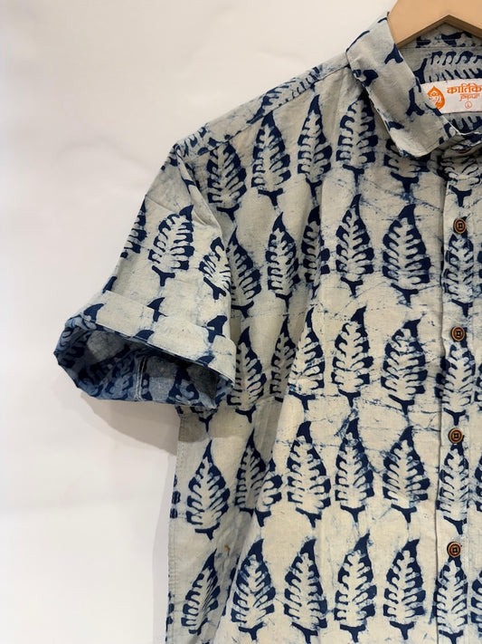 Classic Indigo Print Cotton Shirt for Men - Organic