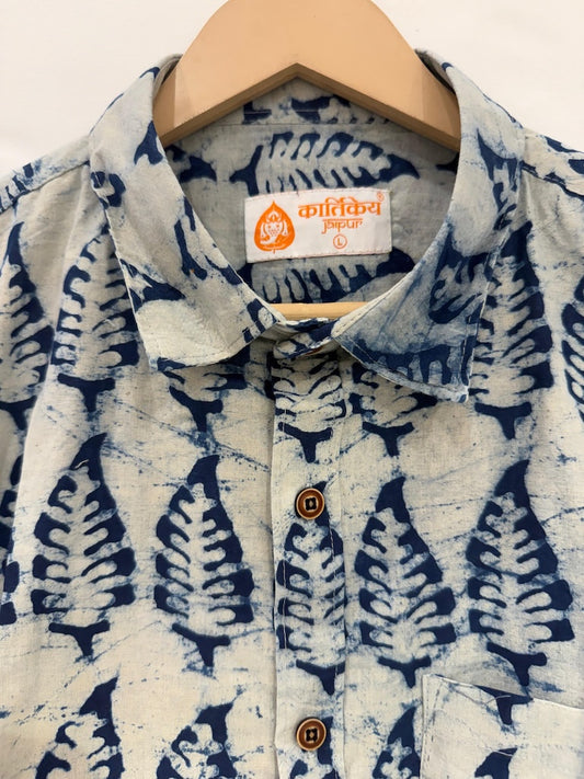 Classic Indigo Print Cotton Shirt for Men - Organic