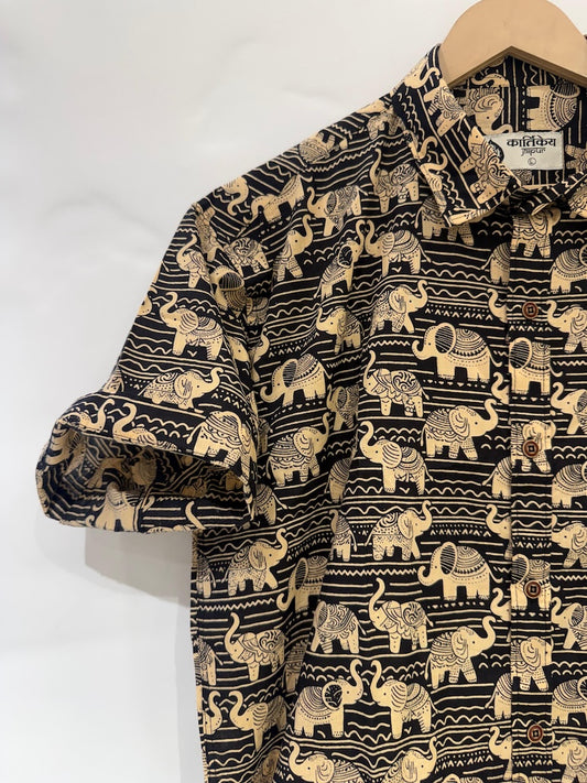 Traditional Elephant Print Cotton Shirt For Men