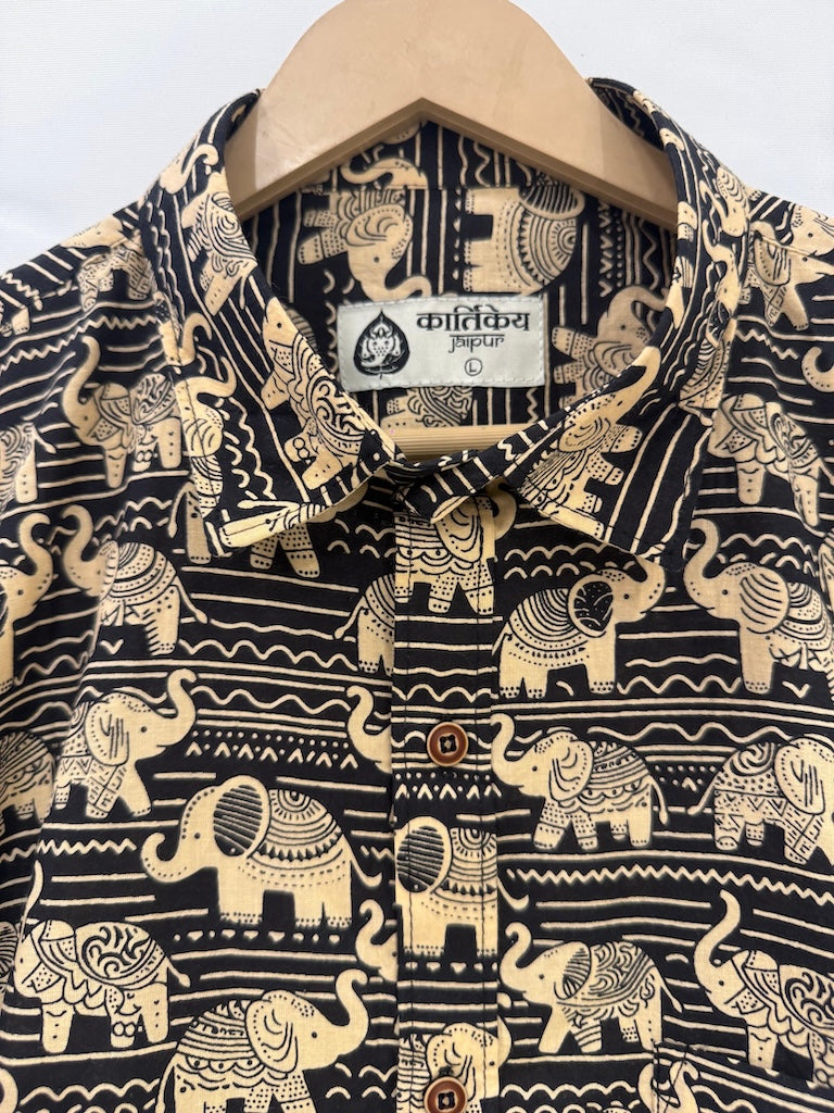 Traditional Elephant Print Cotton Shirt For Men