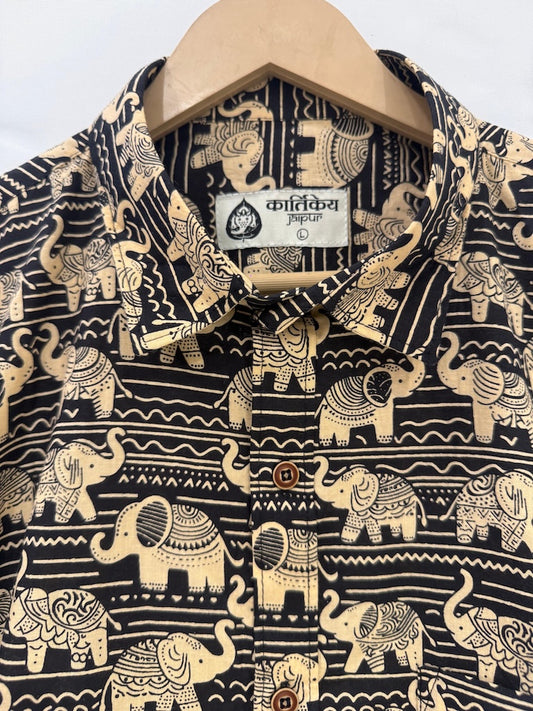 Traditional Elephant Print Cotton Shirt For Men