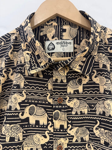 Traditional Elephant Print Cotton Shirt For Men