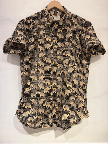 Traditional Elephant Print Cotton Shirt For Men