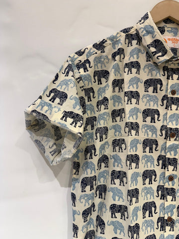Traditional Elephant Print Cotton Shirt For Men