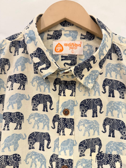 Traditional Elephant Print Cotton Shirt For Men