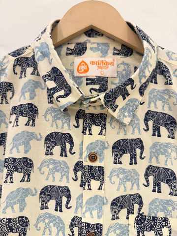 Traditional Elephant Print Cotton Shirt For Men
