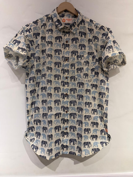 Traditional Elephant Print Cotton Shirt For Men