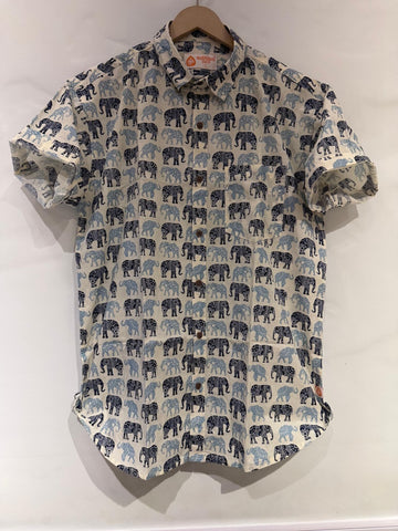 Traditional Elephant Print Cotton Shirt For Men