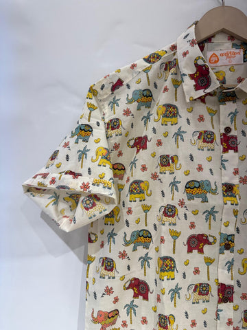 Traditional Elephant Print Cotton Shirt For Men