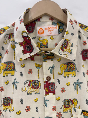 Traditional Elephant Print Cotton Shirt For Men