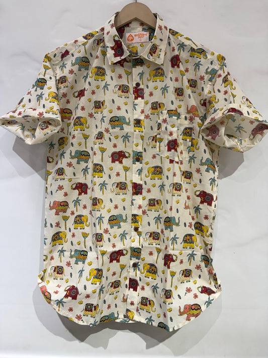 Traditional Elephant Print Cotton Shirt For Men