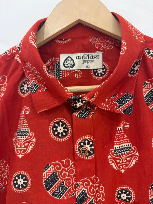 Batik Print Traditional Cotton Shirt For Men - By Kartikeya Jaipur