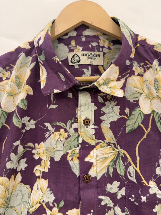 Purple Classic Floral Print Shirt For Mens By Kartikeya Jaipur - Goa Vibe