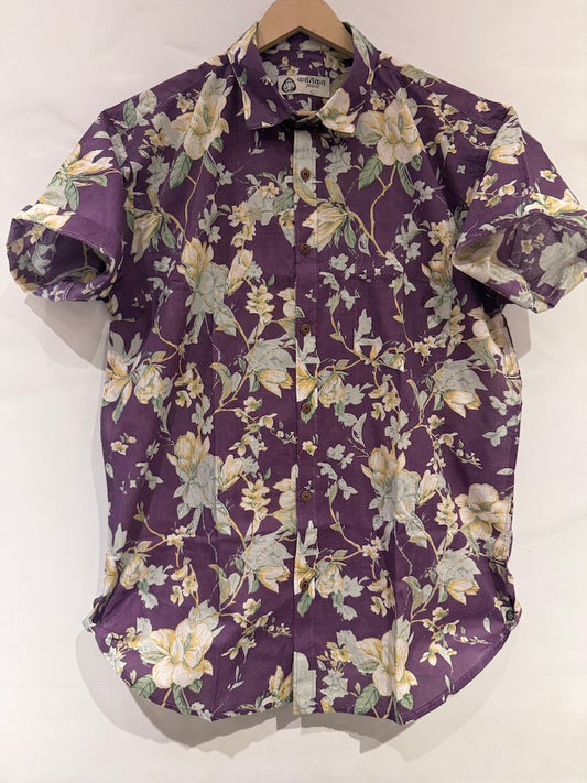 Purple Classic Floral Print Shirt For Mens By Kartikeya Jaipur - Goa Vibe