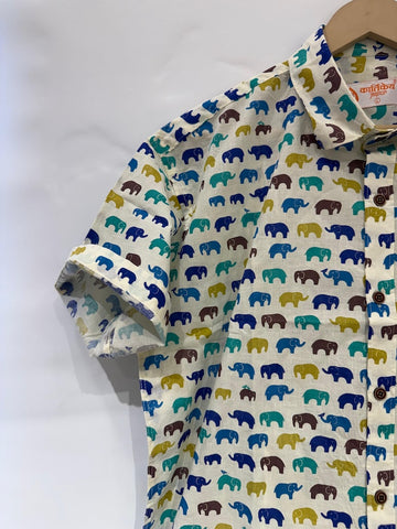 Small Elephant Print Cotton Shirt for Men