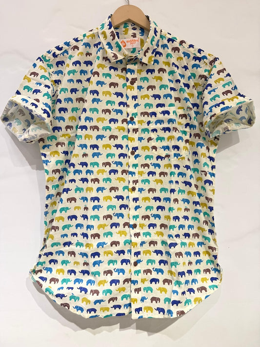 Small Elephant Print Cotton Shirt for Men