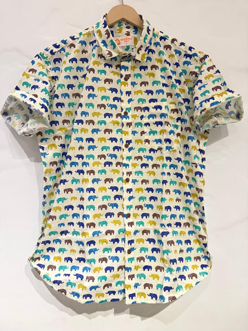 Small Elephant Print Cotton Shirt for Men