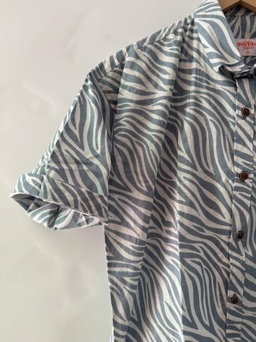 Grey Zebra Print Cotton Shirts For Men