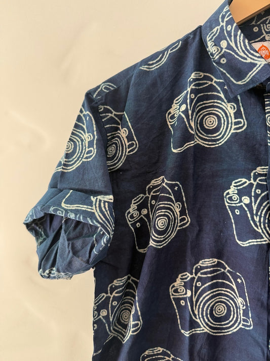 Classic Indigo Camera Print Shirts For Men