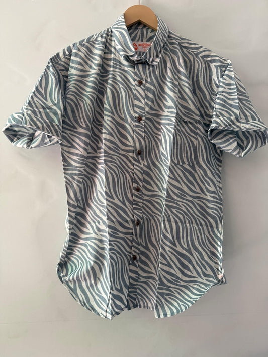 Grey Zebra Print Cotton Shirts For Men