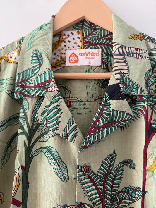 Jungle Print Cuban Collar Shirt for Men - Green