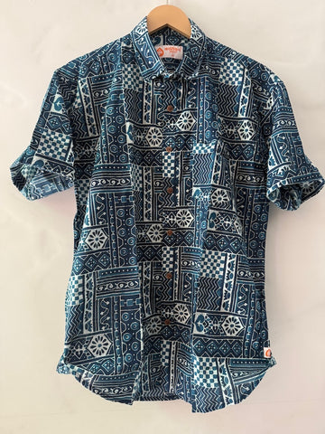 Indigo Block Print Cotton Shirt For Men