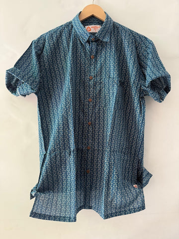 Indigo Block Print Cotton Shirt For Men