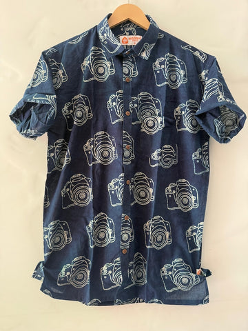 Classic Indigo Camera Print Shirts For Men