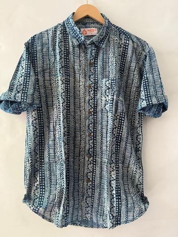 Indigo Block Print Cotton Shirt For Men