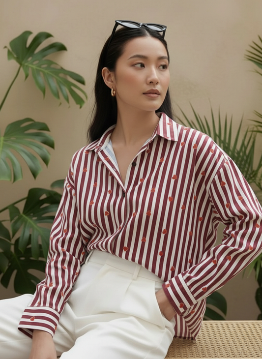 Women Conversational Striped Cotton Causal Shirt