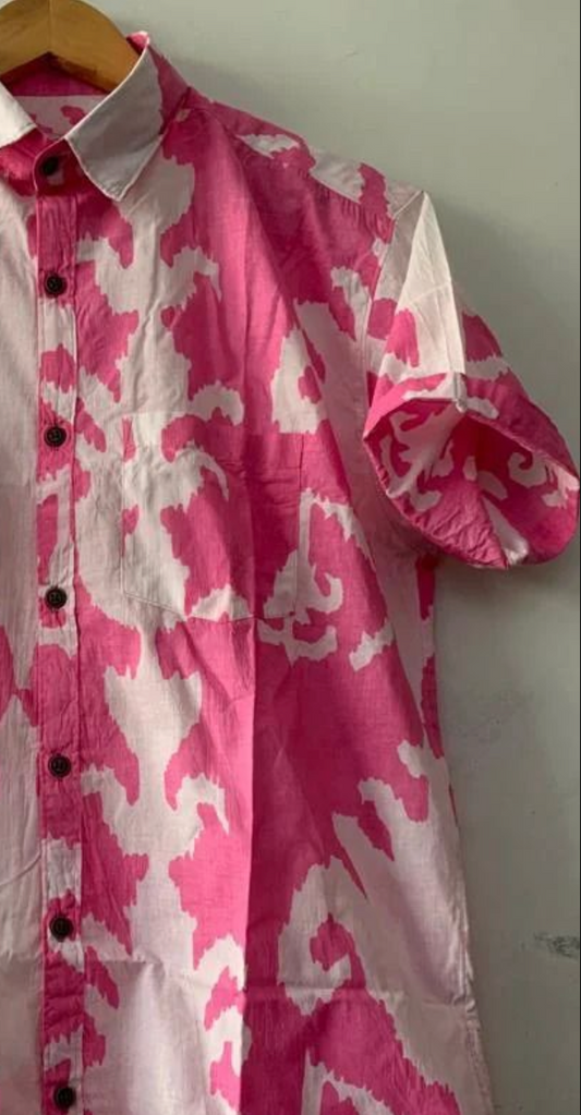 Classic Pink Half Sleeve Cotton Shirt for Men