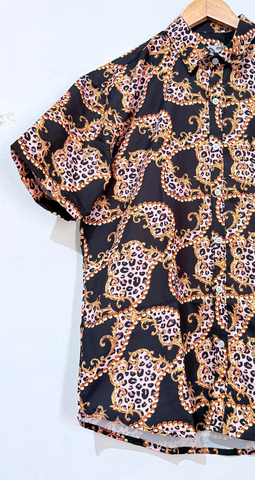 Leopard Cotton Blend Partywear Shirt For Men