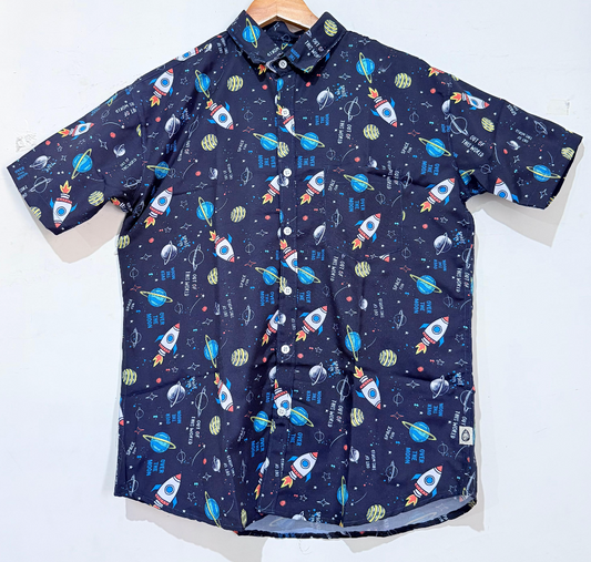 Space Fun Cotton Blend Partywear Shirt For Men