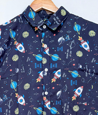 Space Fun Cotton Blend Partywear Shirt For Men