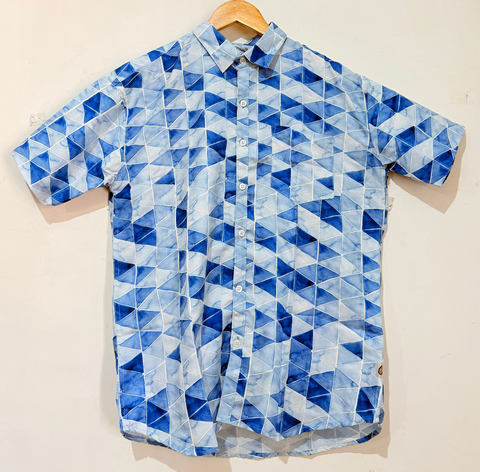 Indigo Marble Cotton Blend Partywear Shirt For Men