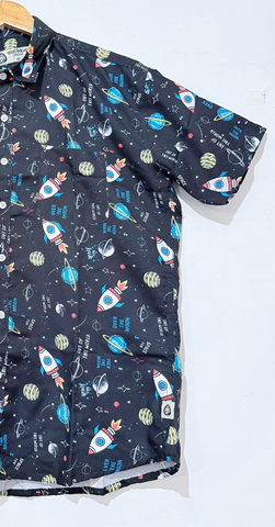 Space Print Cotton Blend Casual Shirt For Men - Black
