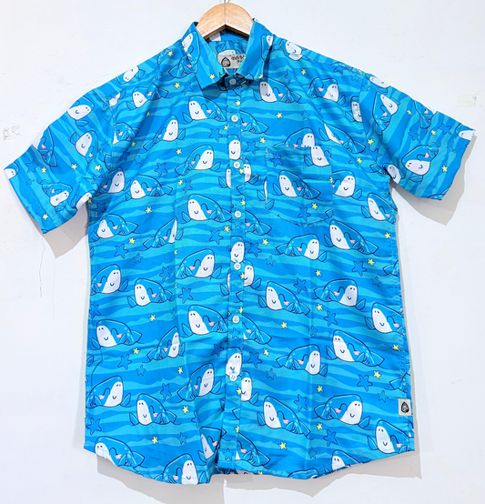 Fish Print Cotton Blend Casual Shirt For Men