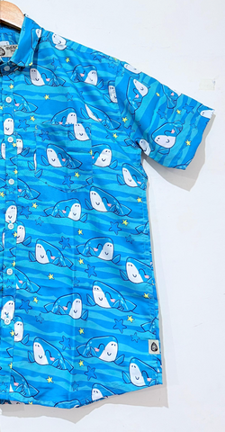 Fish Print Cotton Blend Casual Shirt For Men