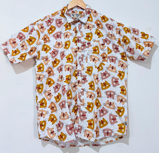 Cat Print Cotton Blend Casual Shirt For Men