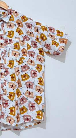Cat Print Cotton Blend Casual Shirt For Men