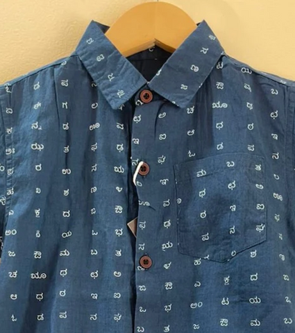 Classic Kannada Alphabet Cotton Shirt For Boys - Blue