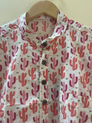 Cactus  Print Half Sleeve Cotton Short Kurta for Men