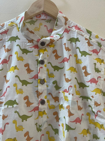 Dino Print Half Sleeve Cotton Short Kurta for Men