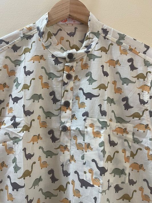 Dino Print Half Sleeve Cotton Short Kurta for Men