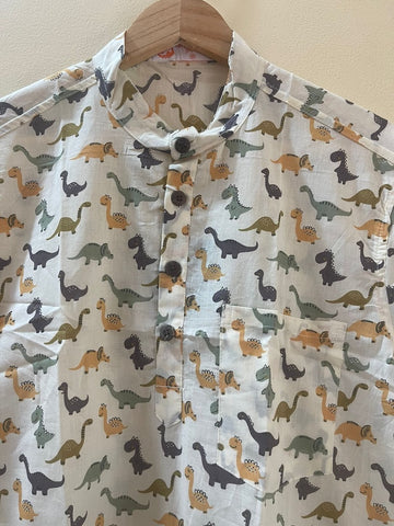 Dino Print Half Sleeve Cotton Short Kurta for Men