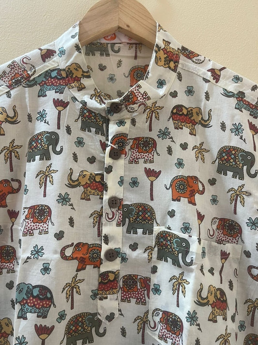 Cute Elephant Print Half Sleeve Cotton Short Kurta for Men