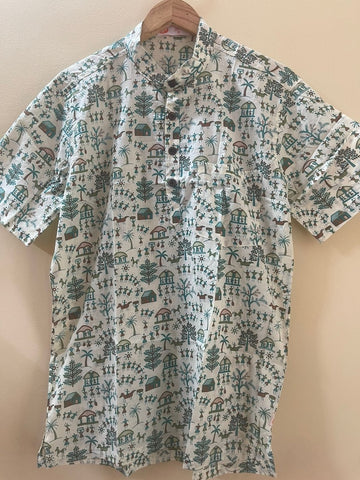 Tribal Print Half Sleeve Cotton Short Kurta for Men