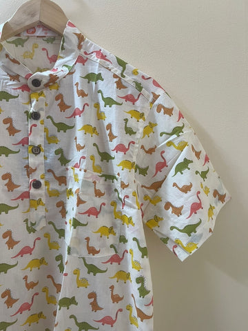 Dino Print Half Sleeve Cotton Short Kurta for Men