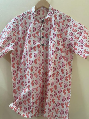 Cactus  Print Half Sleeve Cotton Short Kurta for Men