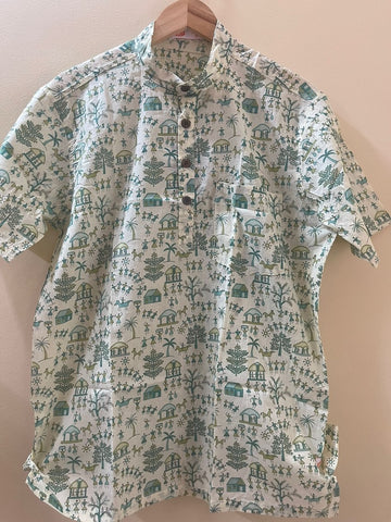 Tribal Print Half Sleeve Cotton Short Kurta for Men